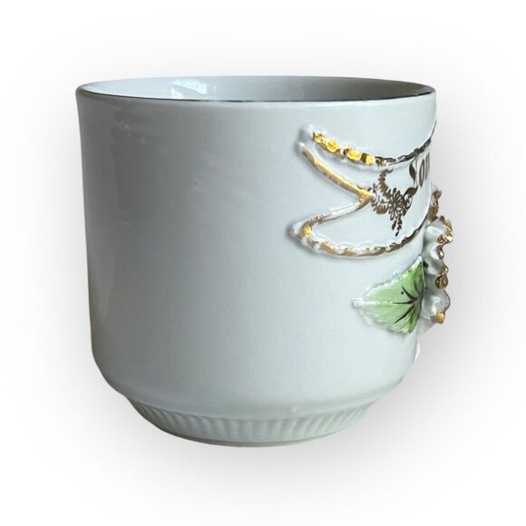 Antique Vtg Made in Germany Porcelain Embossed Floral "Love the Giver" Mug, Cup - Picture 2 of 13